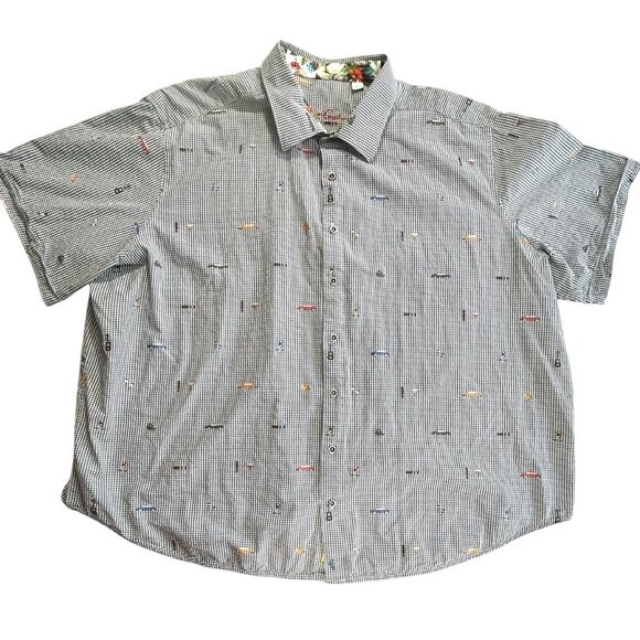Robert Graham Short Sleeve Check, Cars, Booze, Cigar Button Down Men's Sz 3XL - Picture 1 of 11